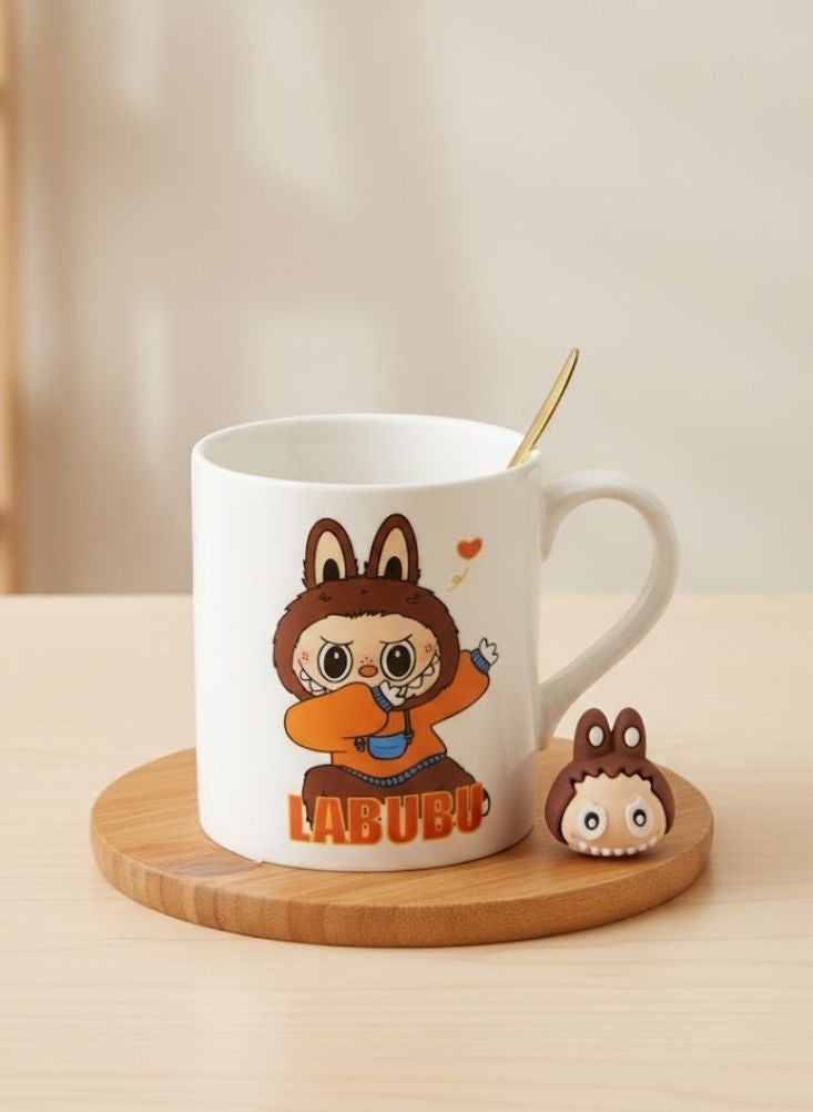 Premium Labubu Character Mug with Spoon & Wooden Coaster – Premium Cartoon Tea Cup - Image 2